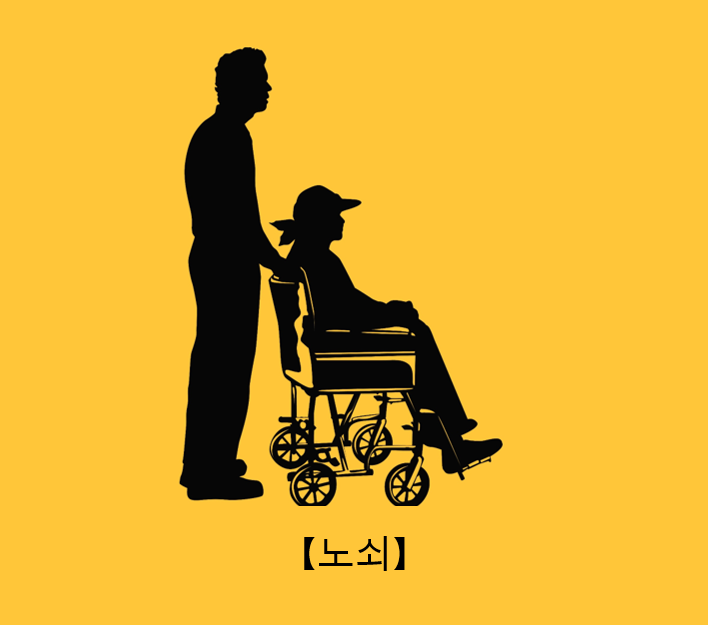 휠체어 탄 노인과 보호자